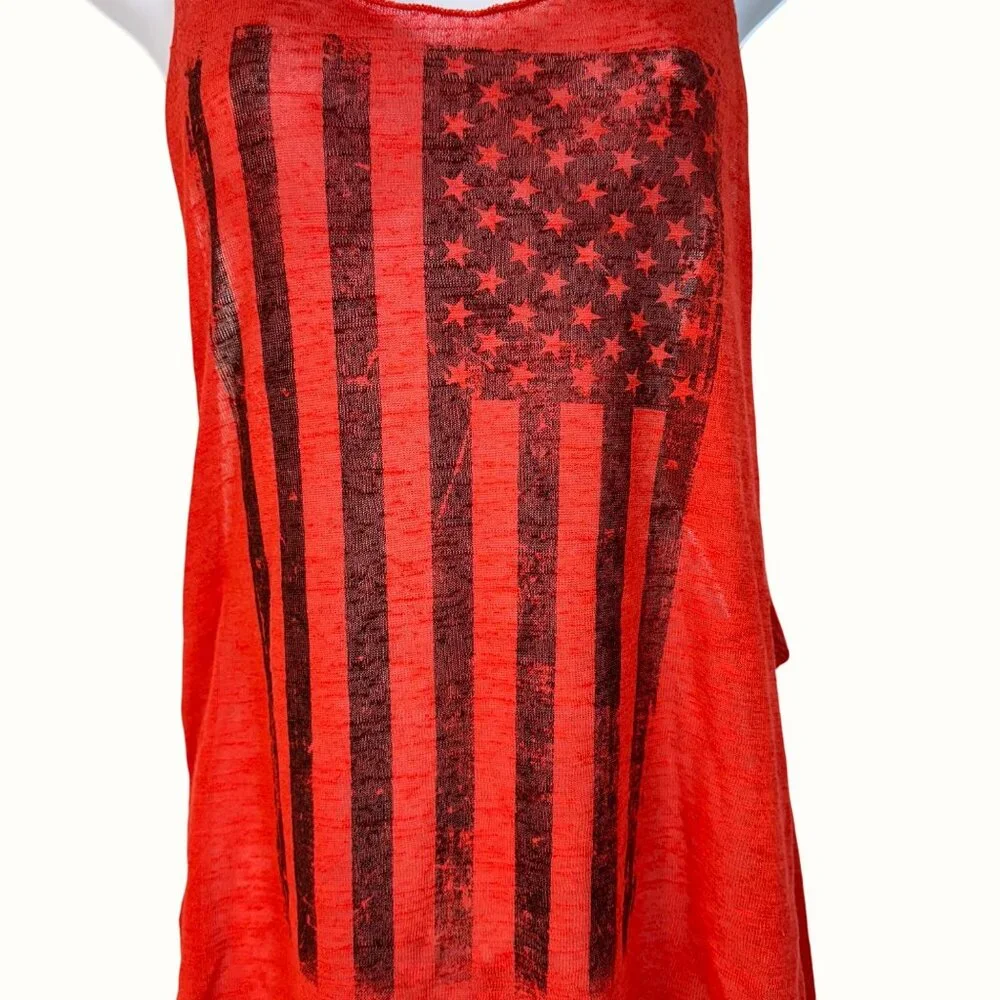 American Flag Sheer Red Tank Top Womens Graphic Print Patriotic USA Med - Picture 3 of 9